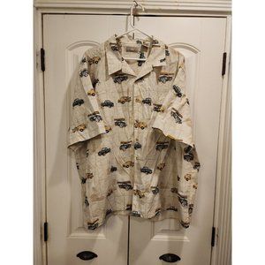 MEN'S 3XL NATURAL ISSUE BEACHY SURFING FISHING VINTAGE CARS SHORT SLEEVE BUTTON